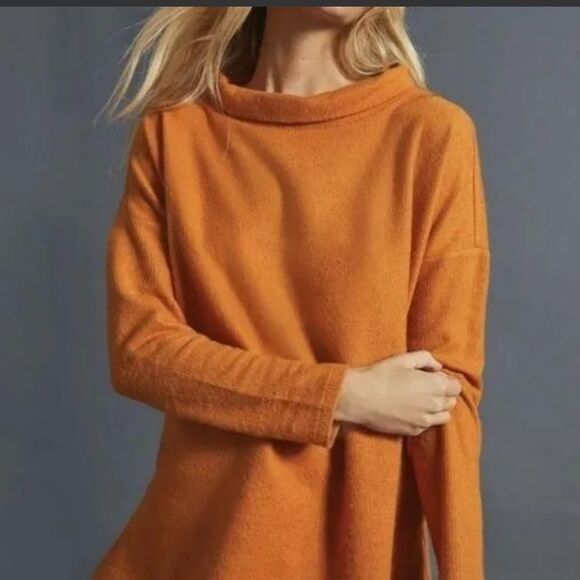 Anthropologie Sweaters - Anthropologie High-neck Tunic Sweater Beige Tan Size L